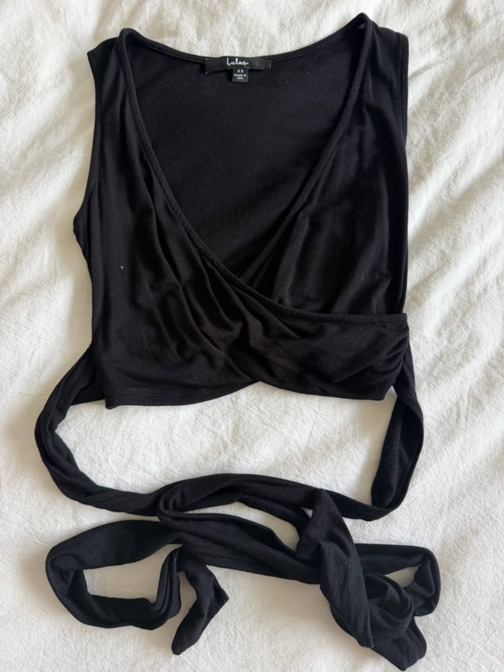 Lulu's Black Wrap Tie Crop Tank